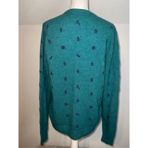 Penguin Sweater Mens Teal LambsWool Pullover LARGE - Picture 4 of 9